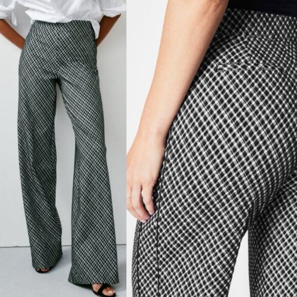 Spanx Super Smooth™ Perfect Fit Ponte Jacquard Wide Leg Black Plaid Checkered S - Picture 1 of 13